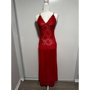 Seven 'til Midnight Red Lace Long Gown Lingerie Women's Date Dress size Medium